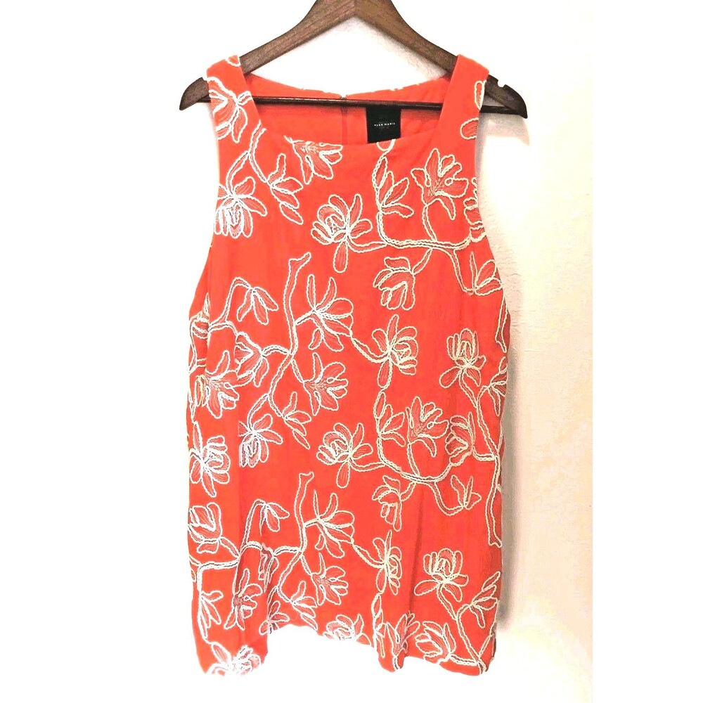 NWT Alex Marie Orange Floral Embroidered Linen Blend Sleeveless Sheath  Sz 14